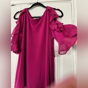 BOLD elements cold shoulder Fuchsia Ruffle Sleeve Blouse NWT
